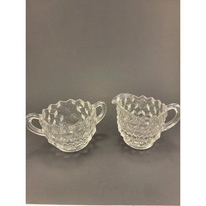 Vintage Antique DIAMOND CUT CLEAR CRYSTAL 2-PIECE SUGAR AND CREAMER SET